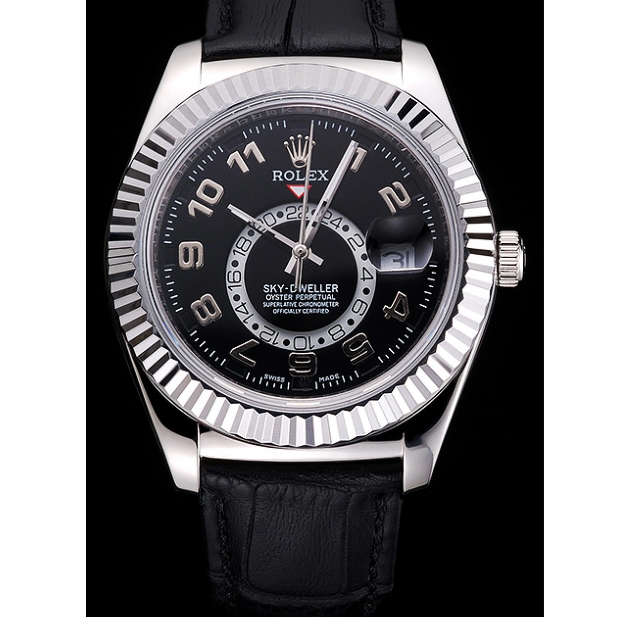 Aaa replica watch Steel Dial Strap Black Sky Dweller Case Leather Rolex Stainless Black 0731